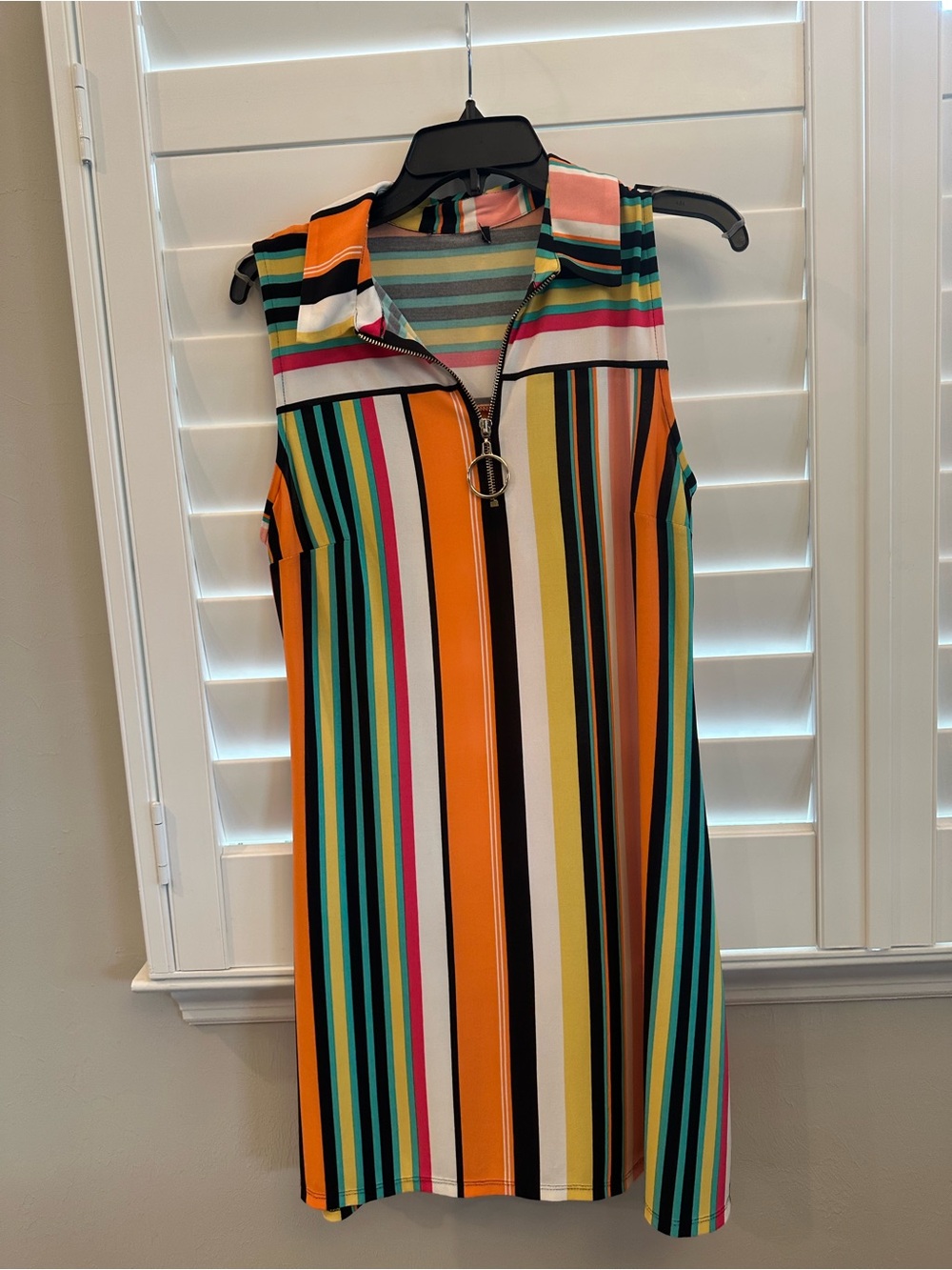 Sleeveless Multicolor Striped Zip-Front Dress